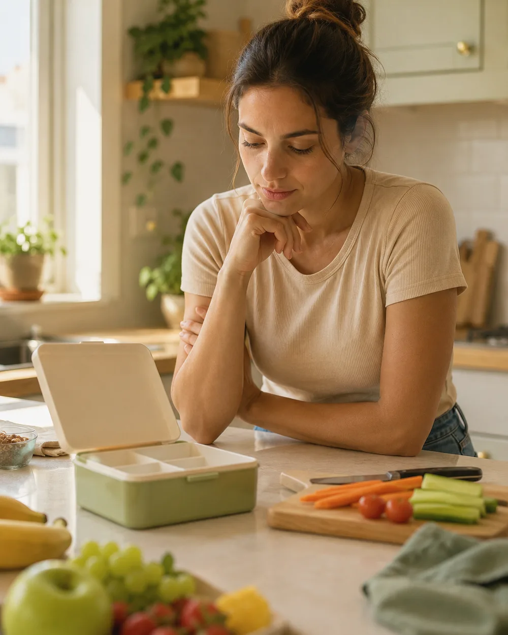 Responsável pensando no que preparar para o lanche da criança